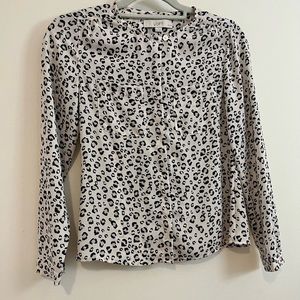 Ann Taylor Loft Petite Cheetah Leopard Print Long Sleeve Blouse size XXSP